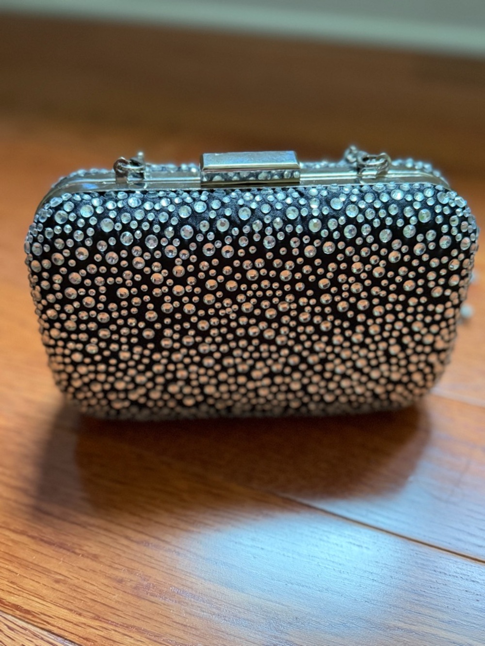 Elegant Black Crystal-Stud Evening Clutch
